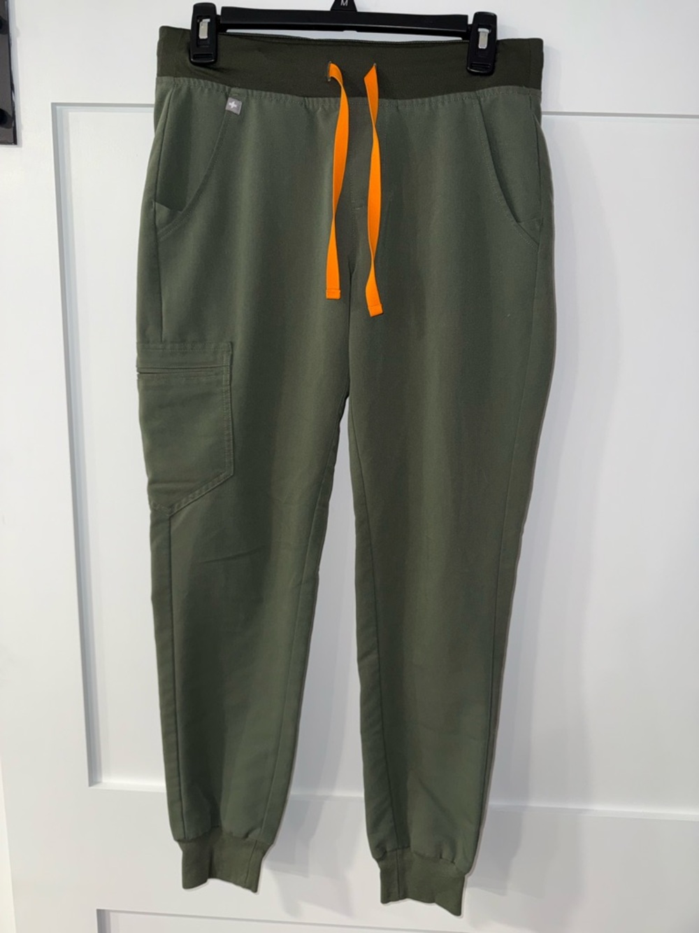 Figs Olive Green Zamora Jogger Pants with Orange Drawstring